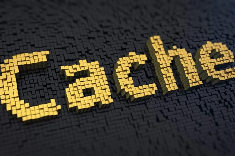 A 3d image of the word cache on a black background.