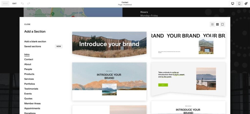 Squarespace website builder interface