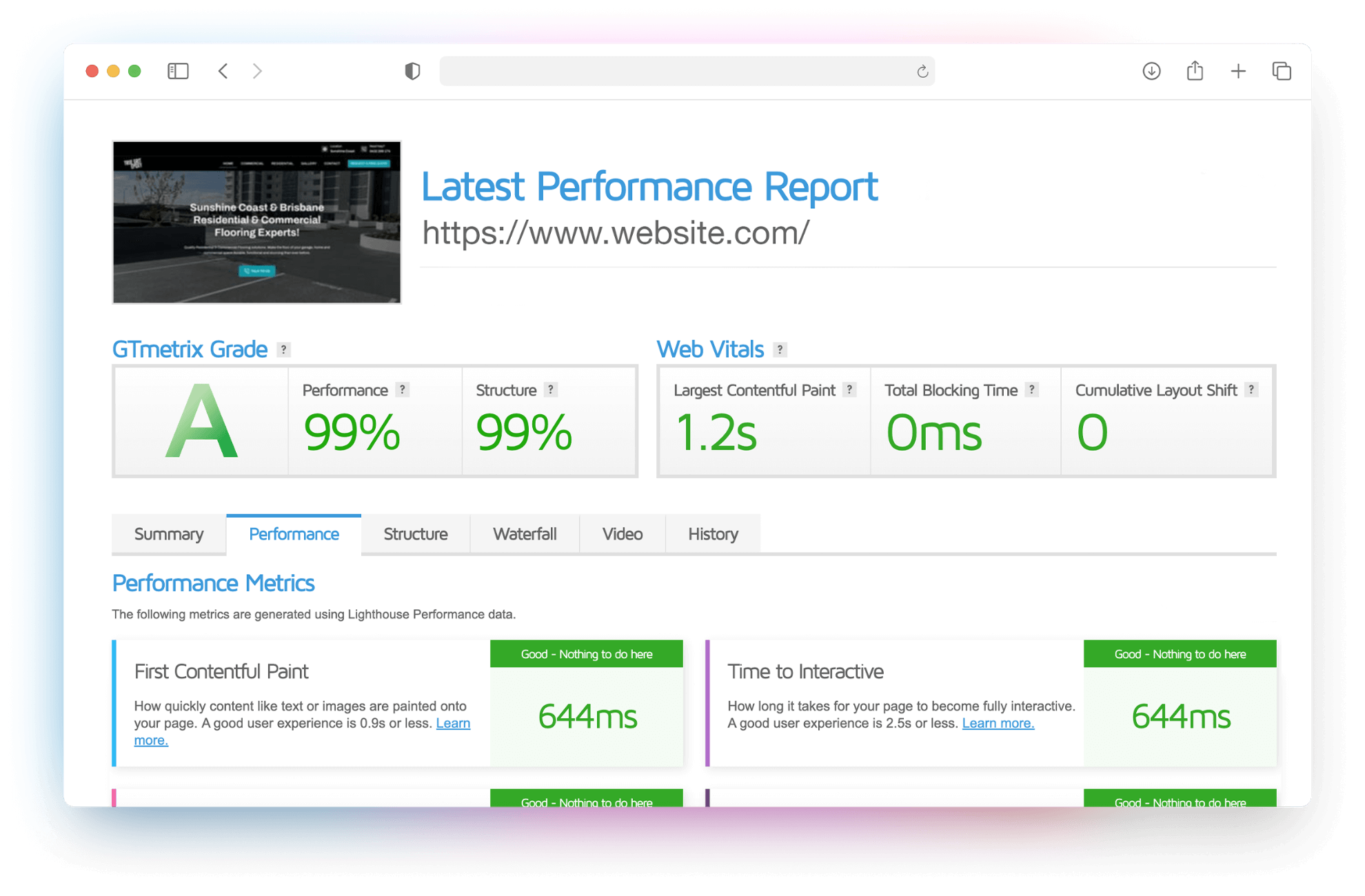 A computer screen showing a performance report.