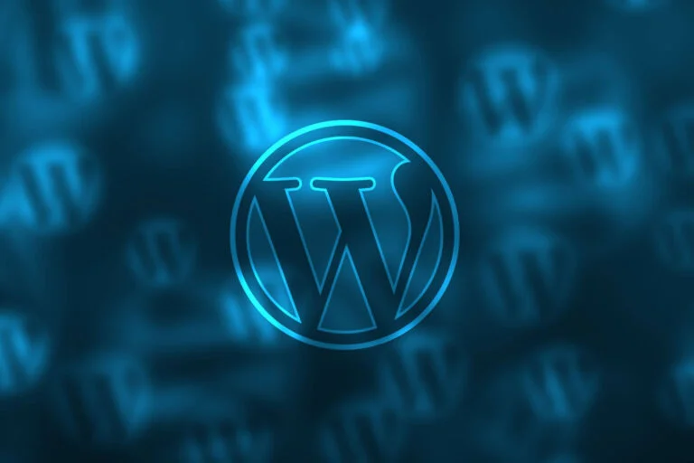 A blue background featuring the wordpress logo.